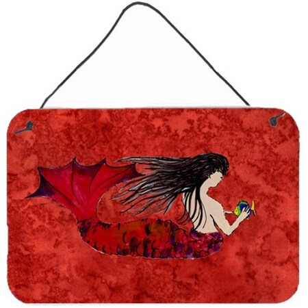 Carolines Treasures Black Haired Mermaid On Red Wall and Door Hanging Prints 8726DS812